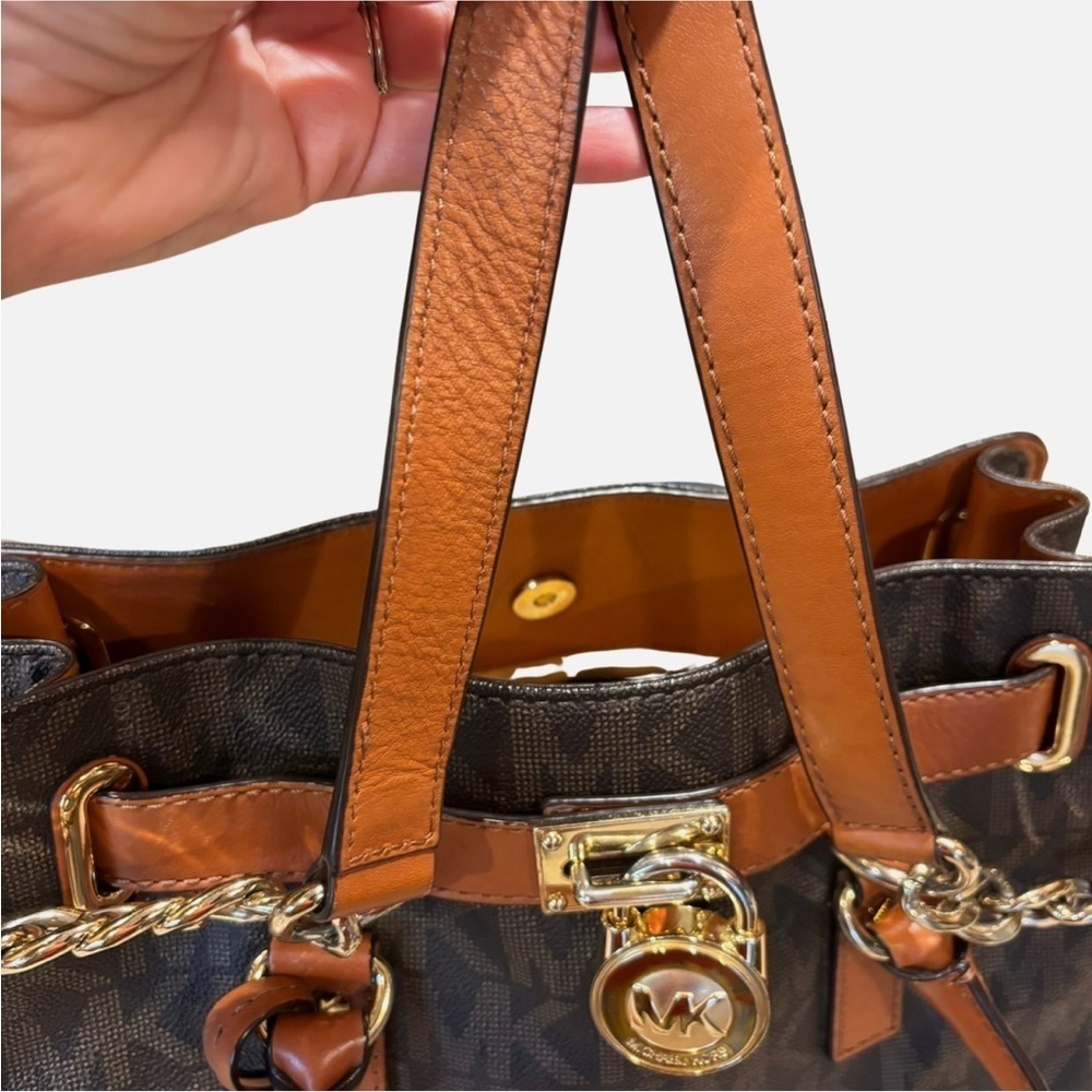 Michael Kors Hamilton Monogram Logo Leather Satchel Tote - Picture 5 of 14